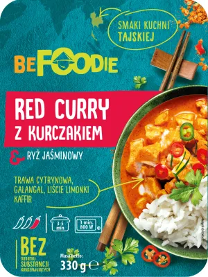 red curry z kurczakiem i ryzem jasminowym